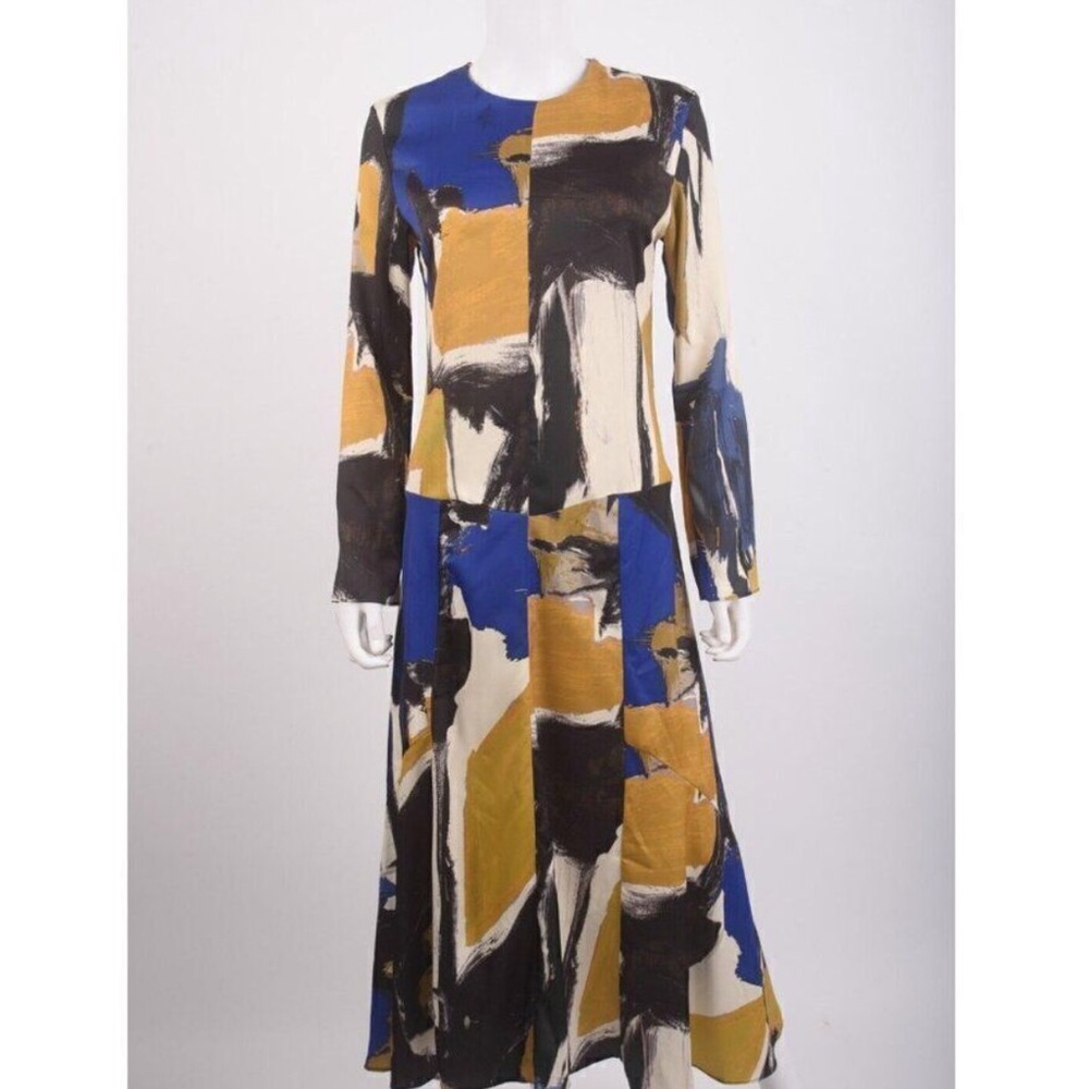 Abstract Print Long Sleeve Mini Dress